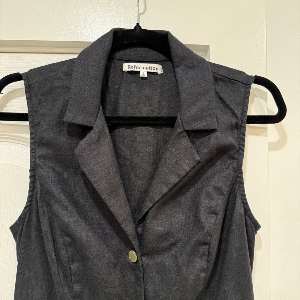 Reformation Greene Linen Dress Black - Size 2 - Picture 3 of 8